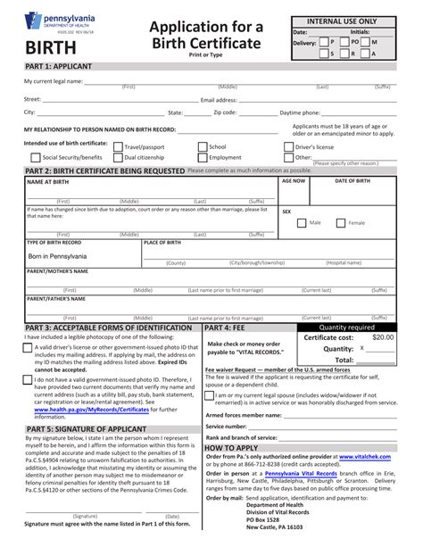 print out birth certificate application.